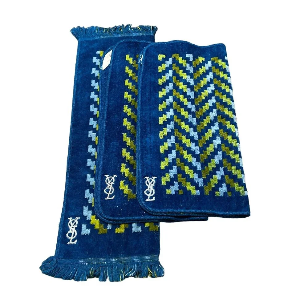 VTG YSL Yves Saint Laurent Blue Retro MCM Terrycloth Fieldcrest 3 Pc Towel Set